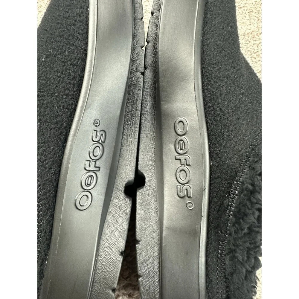 Oofos Oocoozie Black Mule Sherpa Fuzzy Recovery Slippers Men's Size 9.5 NWOB